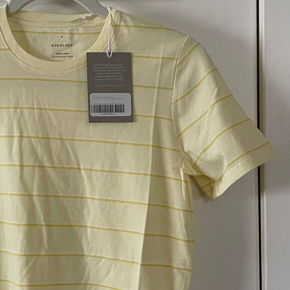 New Everlane Yellow Striped Organic Cotton Crew Neck Tee Shirt Top Size Medium - Picture 3 of 9